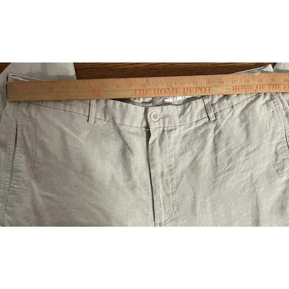 Island Importer 100% Linen Pants Men’s 42 Beige Flat Front Beach Resort Casual